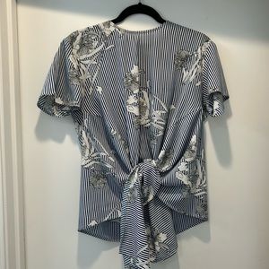 Tie front floral and stripe top